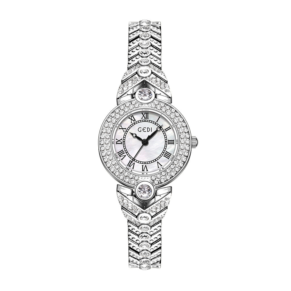 Vintage Full Diamond Shell Dial Women's Watch