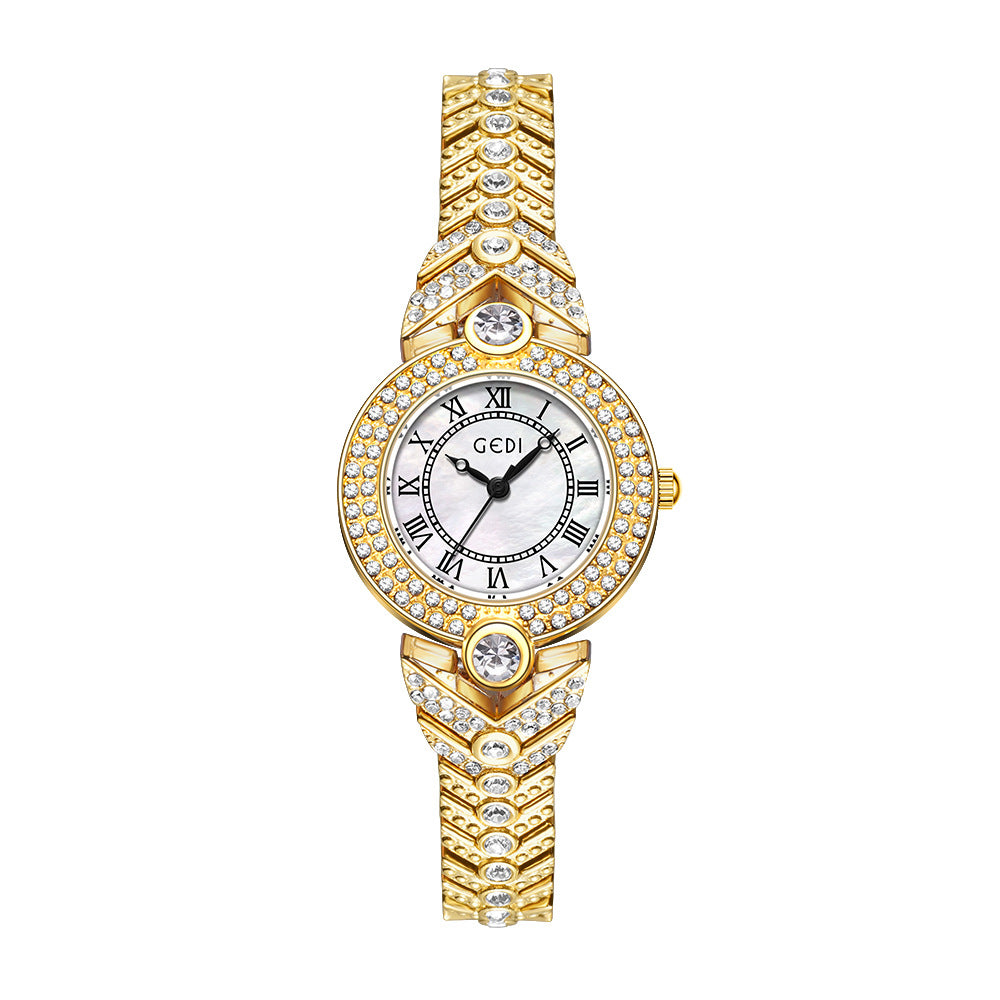 Vintage Full Diamond Shell Dial Women's Watch