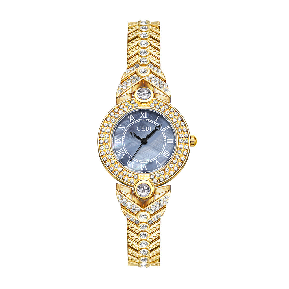Vintage Full Diamond Shell Dial Women's Watch
