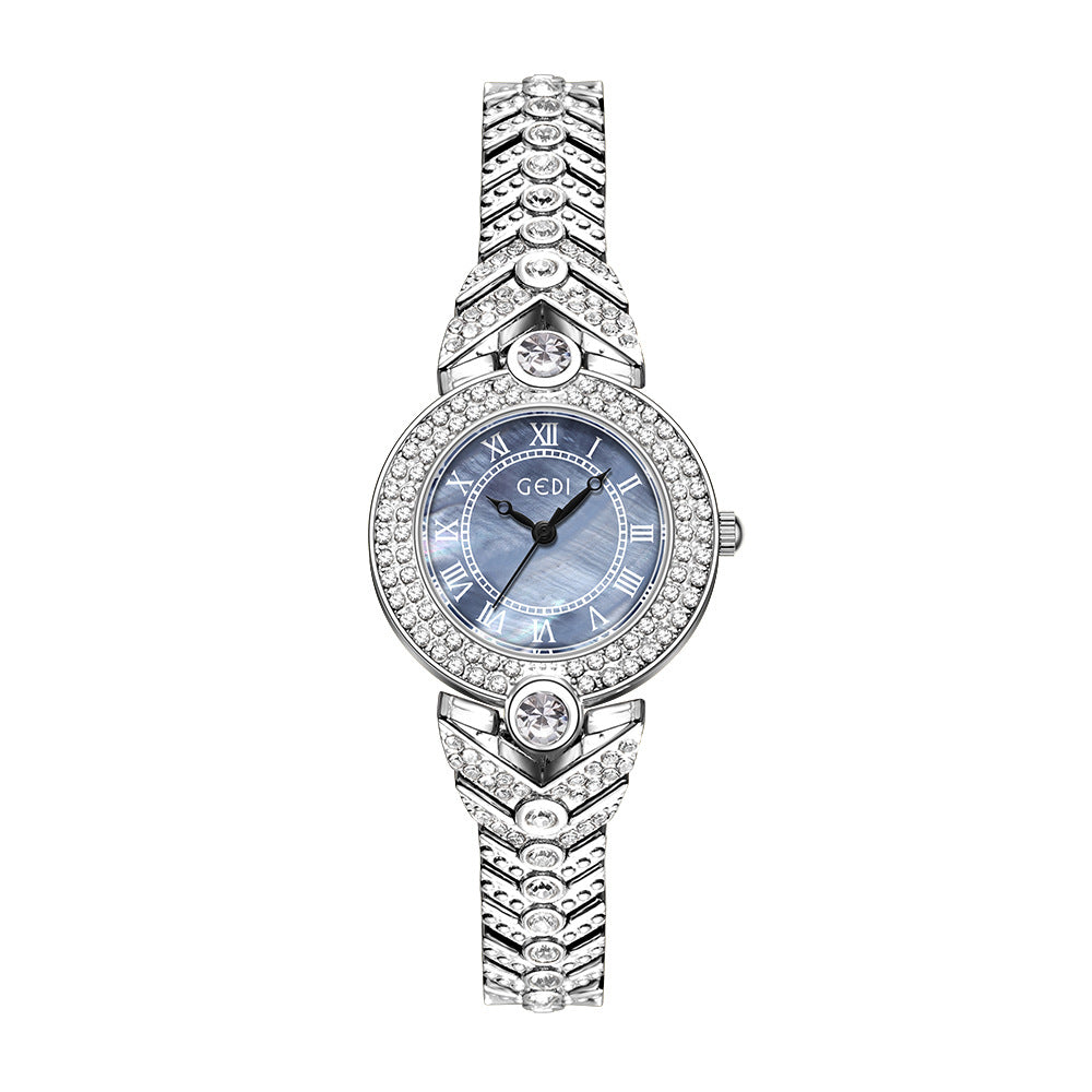 Vintage Full Diamond Shell Dial Women's Watch